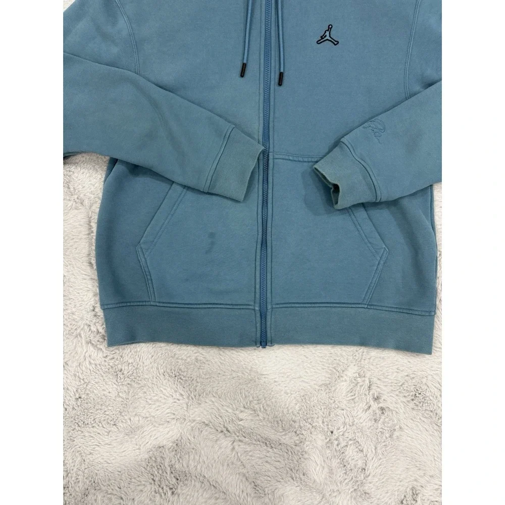 Jordan Blue Full Zip Fleece Hoodie Embroidered Logo Solid Men's Size Medium